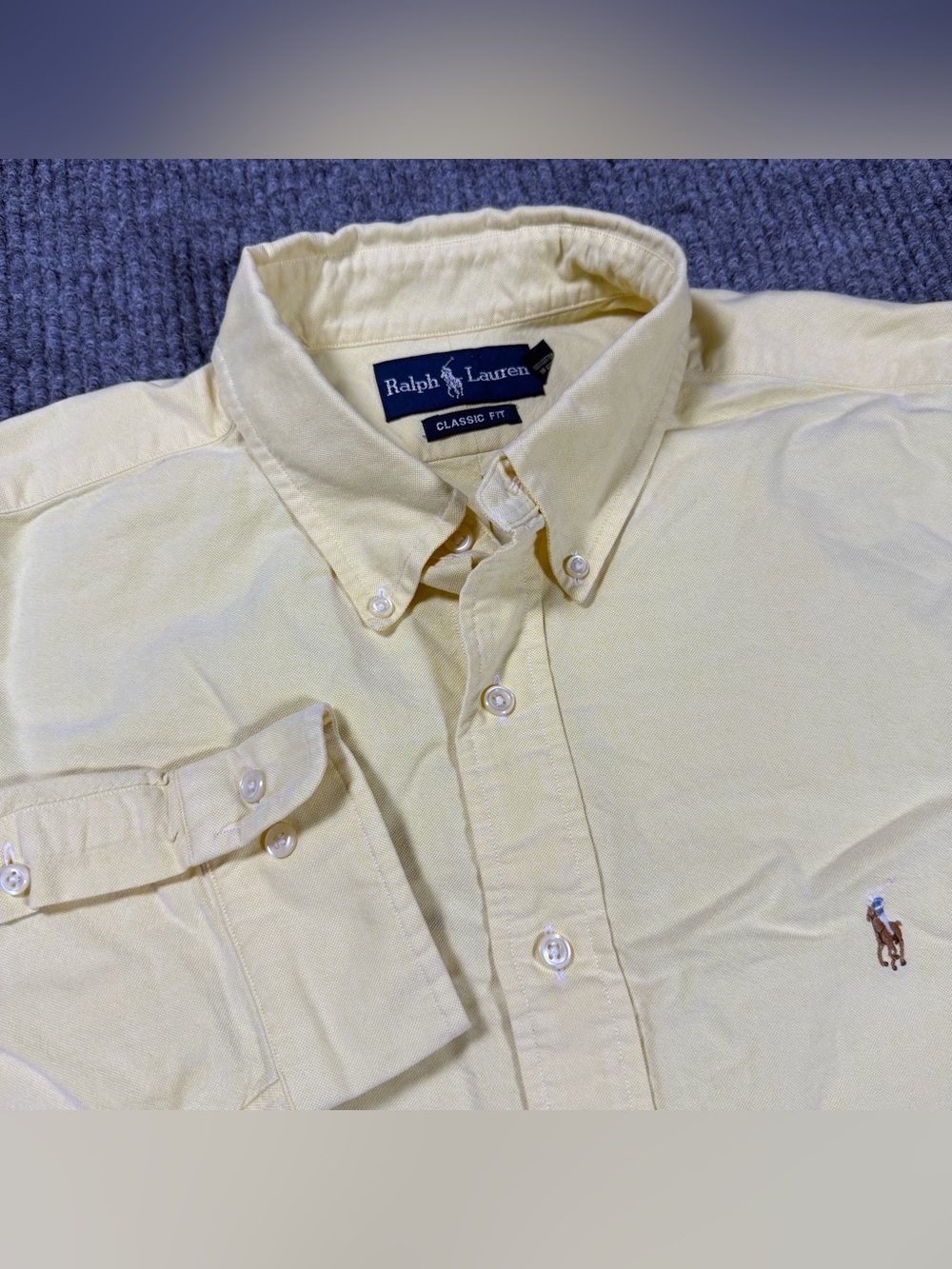Vintage Ralph Lauren Classic Fit Oxford Shirt Men's 17.5 36-37 Yellow Flesh Pony